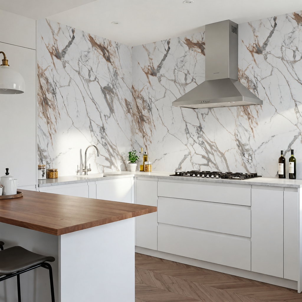 SPC Wall Panel White Brown Vein Marble (280cm x 97cm)