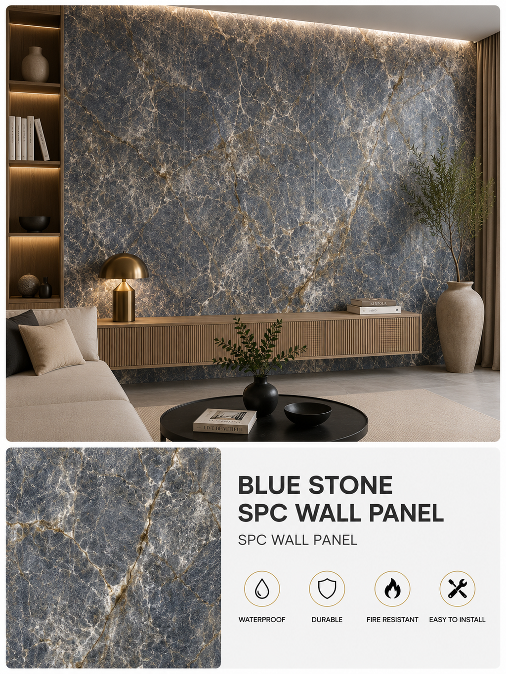 Blue Stone Marble SPC Wall Panel