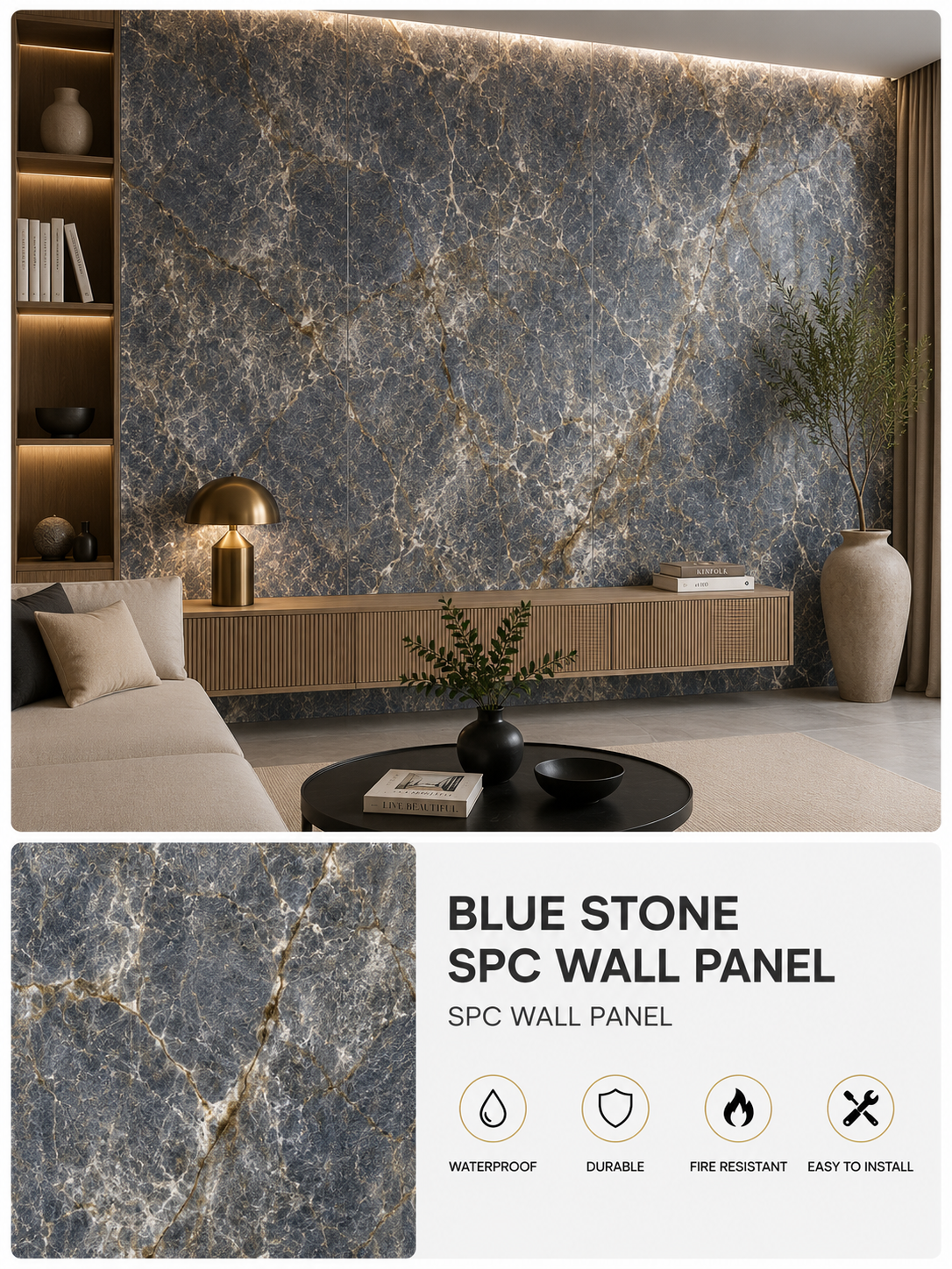 Blue Stone Marble SPC Wall Panel