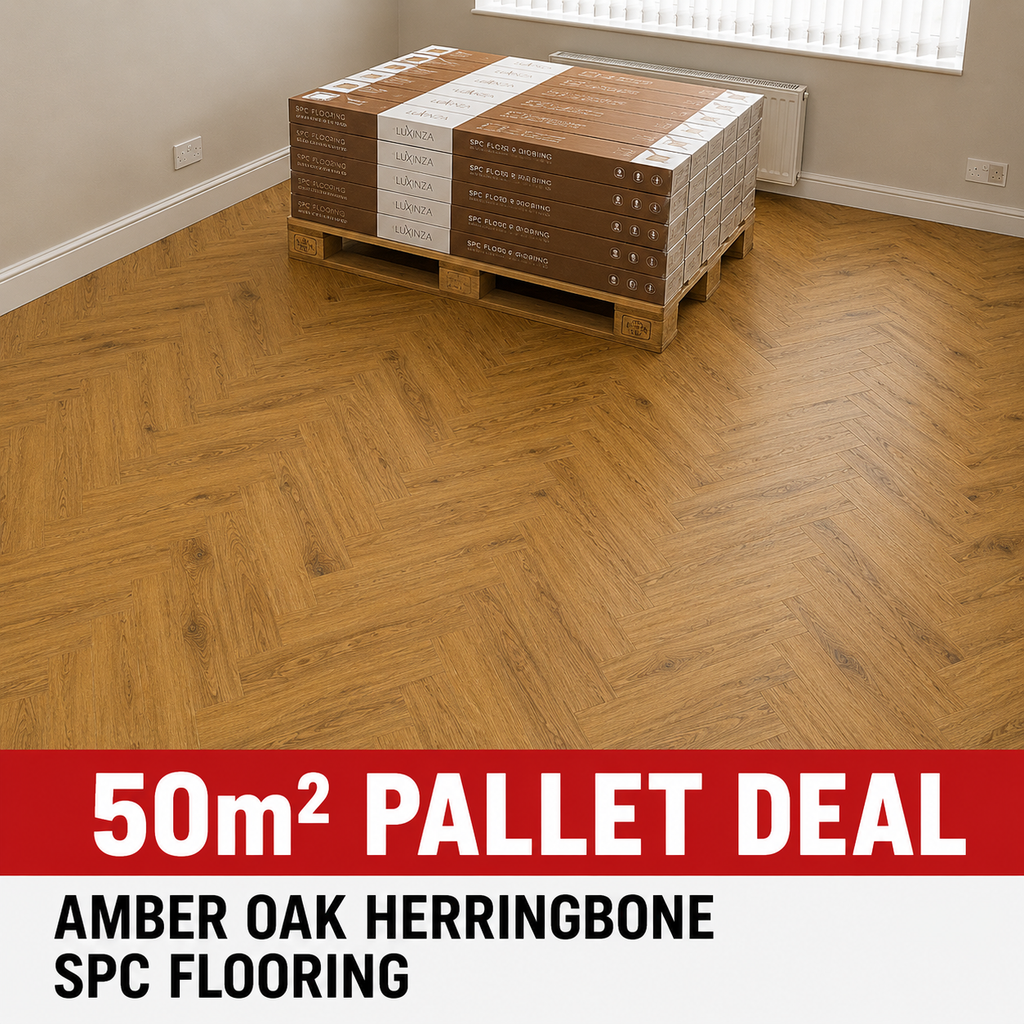 50m² Pallet Deal – Amber Oak Herringbone SPC Flooring