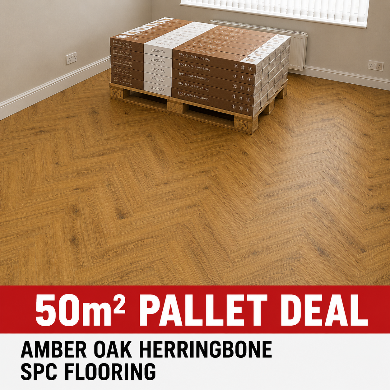 50m² Pallet Deal – Amber Oak Herringbone SPC Flooring