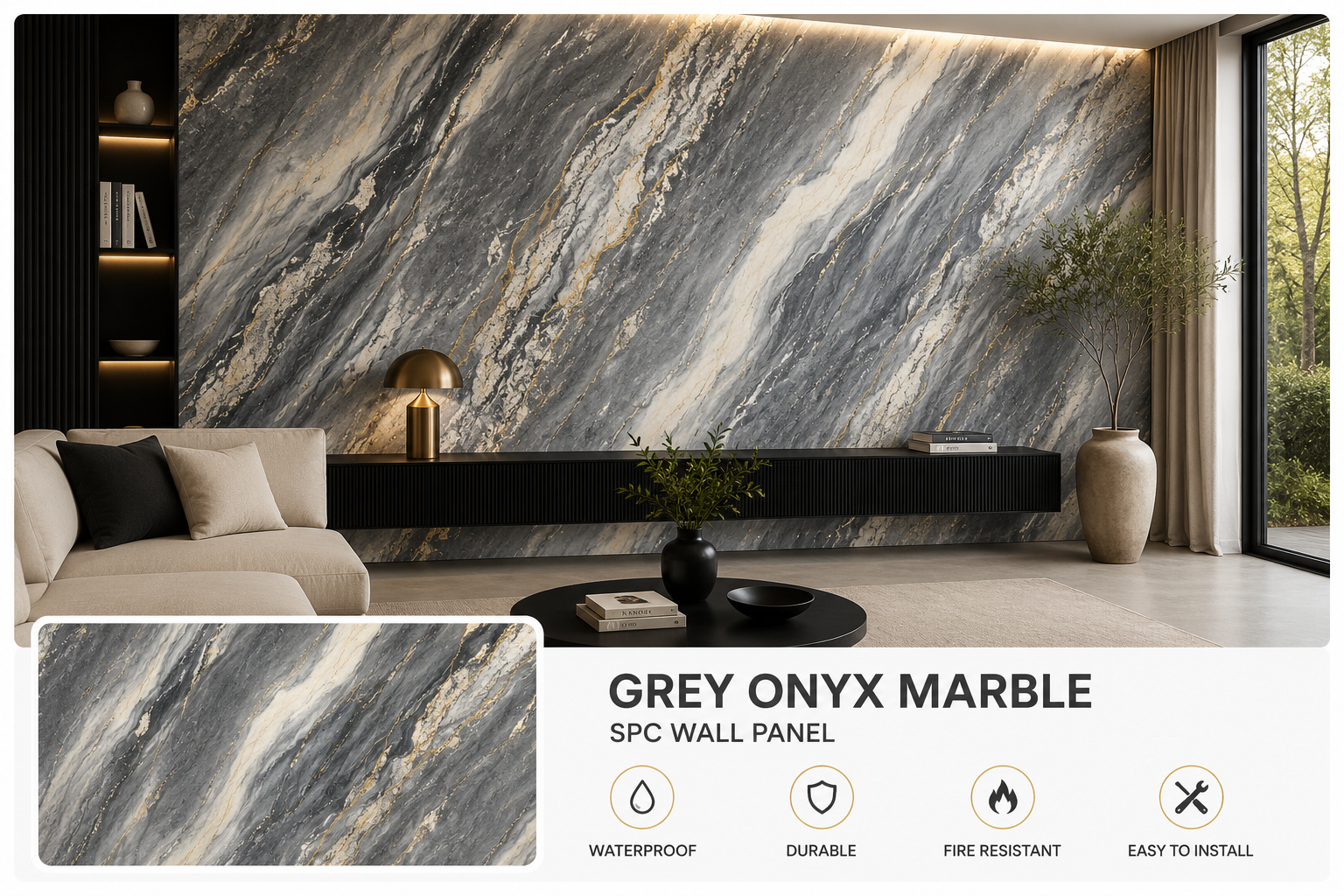 Grey Onyx Marble SPC Wall Panel