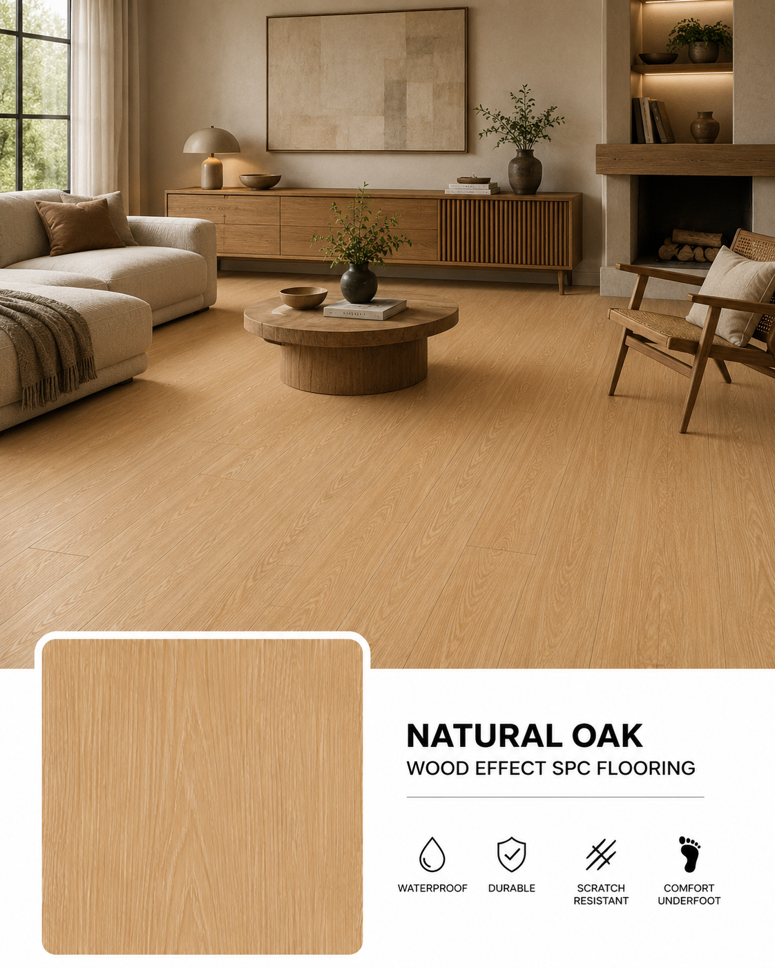 Natural Oak Wood Effect SPC Flooring