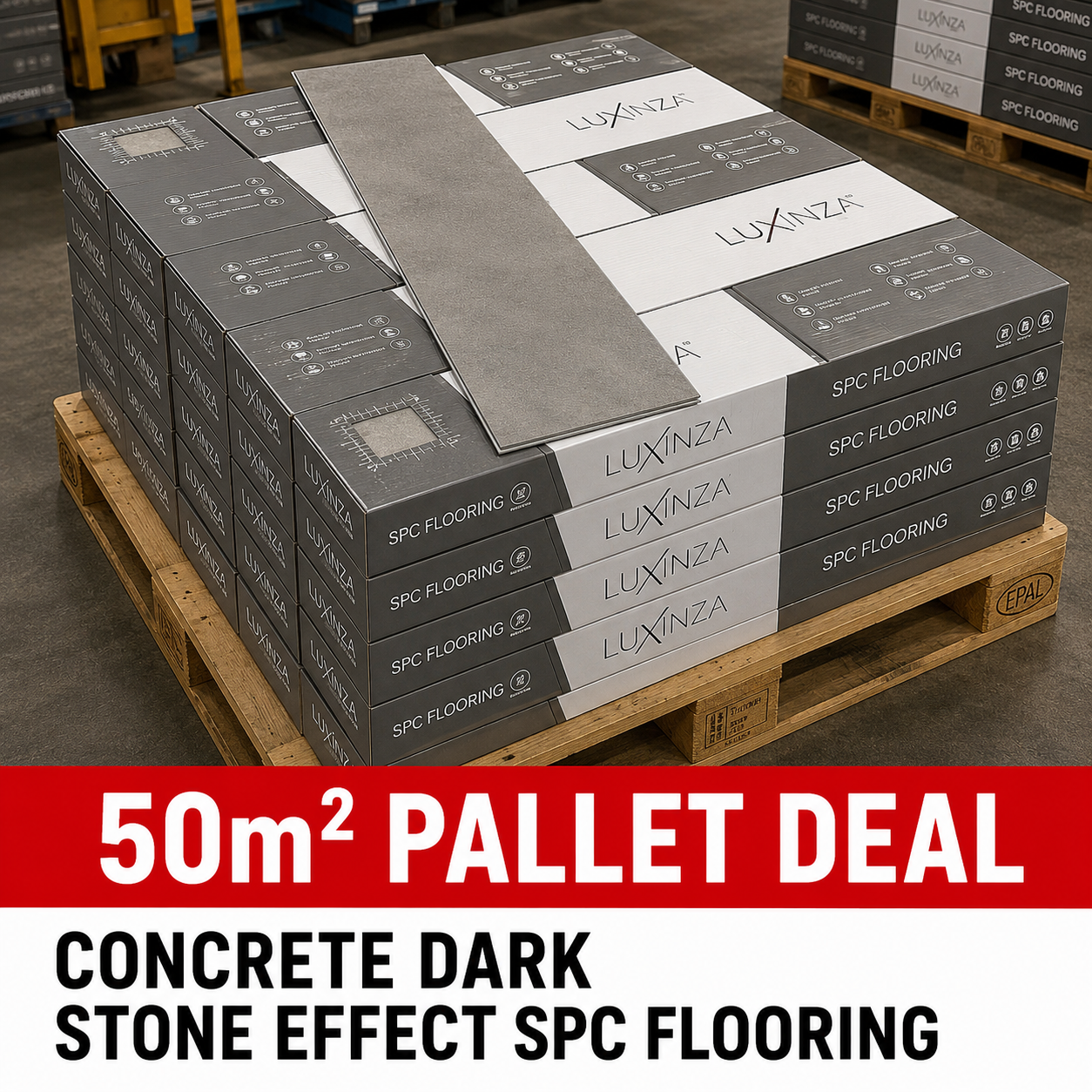 50m² Pallet Deal – Concrete Dark Stone SPC Flooring