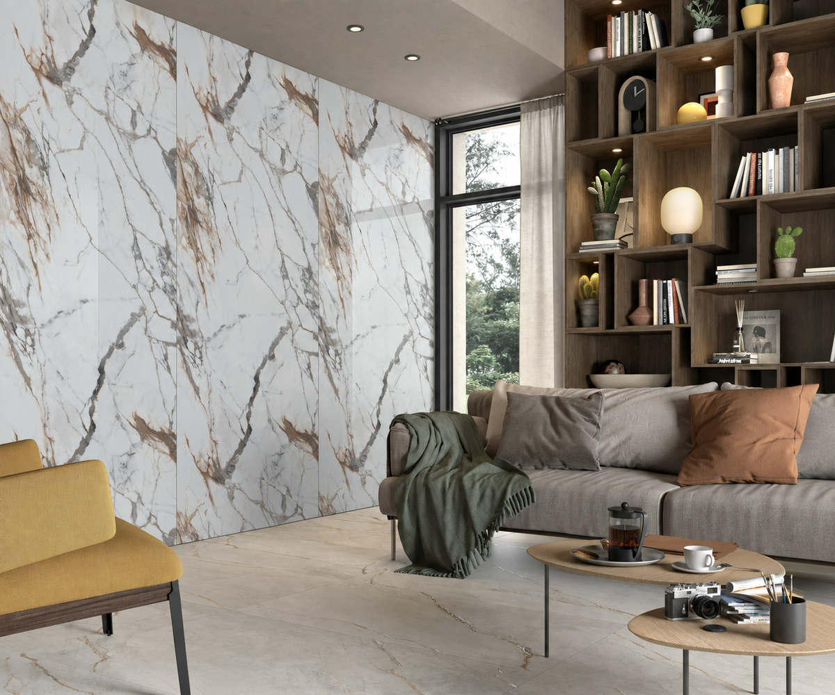 SPC Wall Panel White Brown Vein Marble (280cm x 97cm)