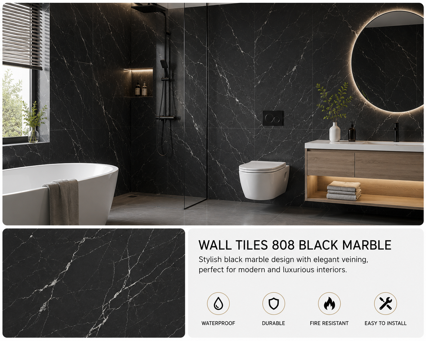 Wall Tiles 808 Black Marble