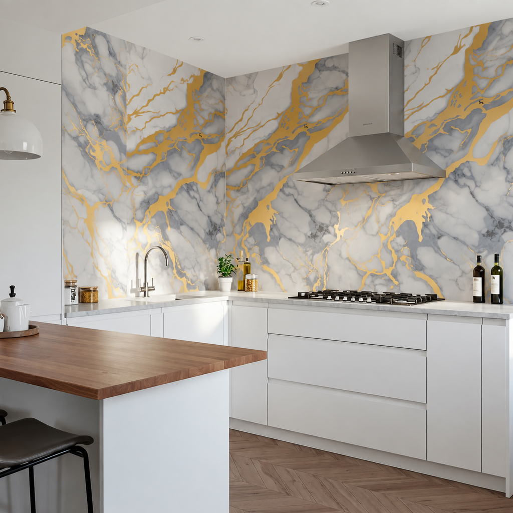 SPC Wall Panel White Gold Abstract Marble (280cm x 97cm)