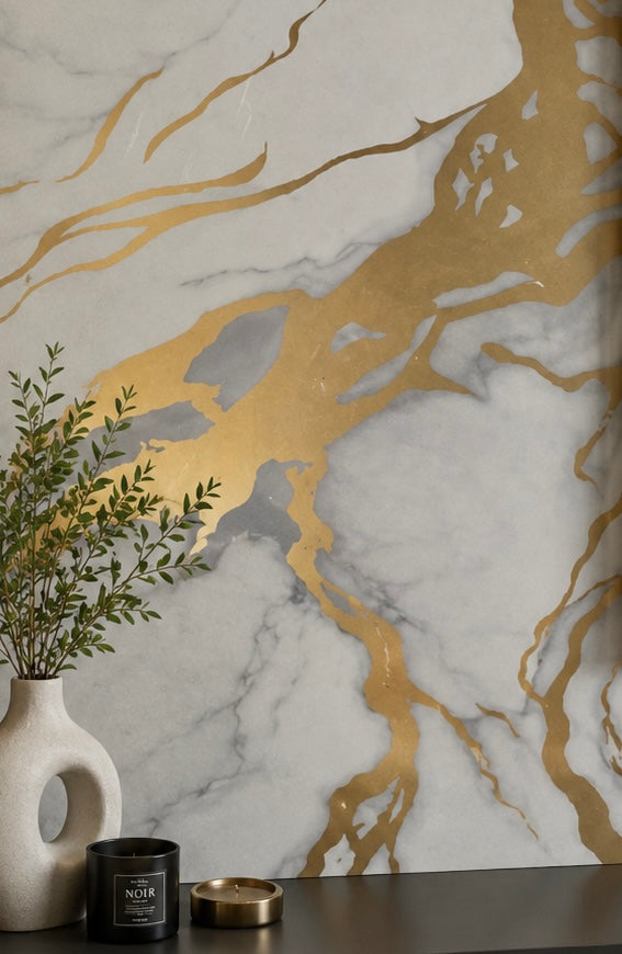 SPC Wall Panel White Gold Abstract Marble (280cm x 97cm)