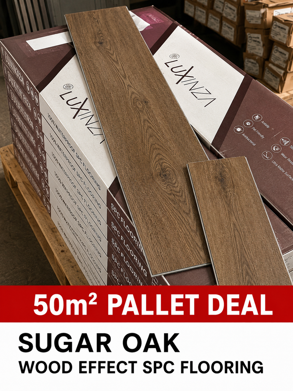 50m² Pallet Deal – Sugar Oak Wood Effect SPC Flooring