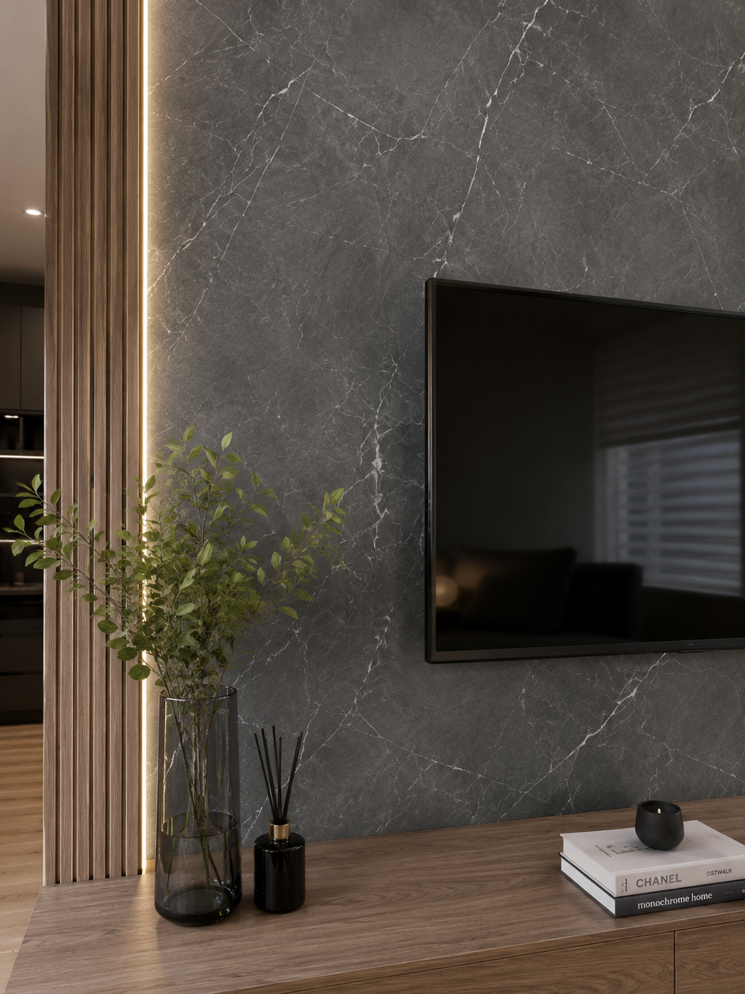 SPC Wall Panel Dark Grey Marble (280cm x 97cm)