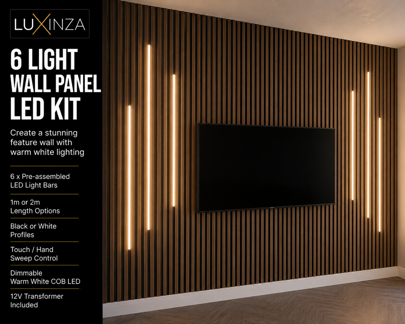 6 Light LED Wall Panel Lighting Kit – 1m or 2m – Black or White
