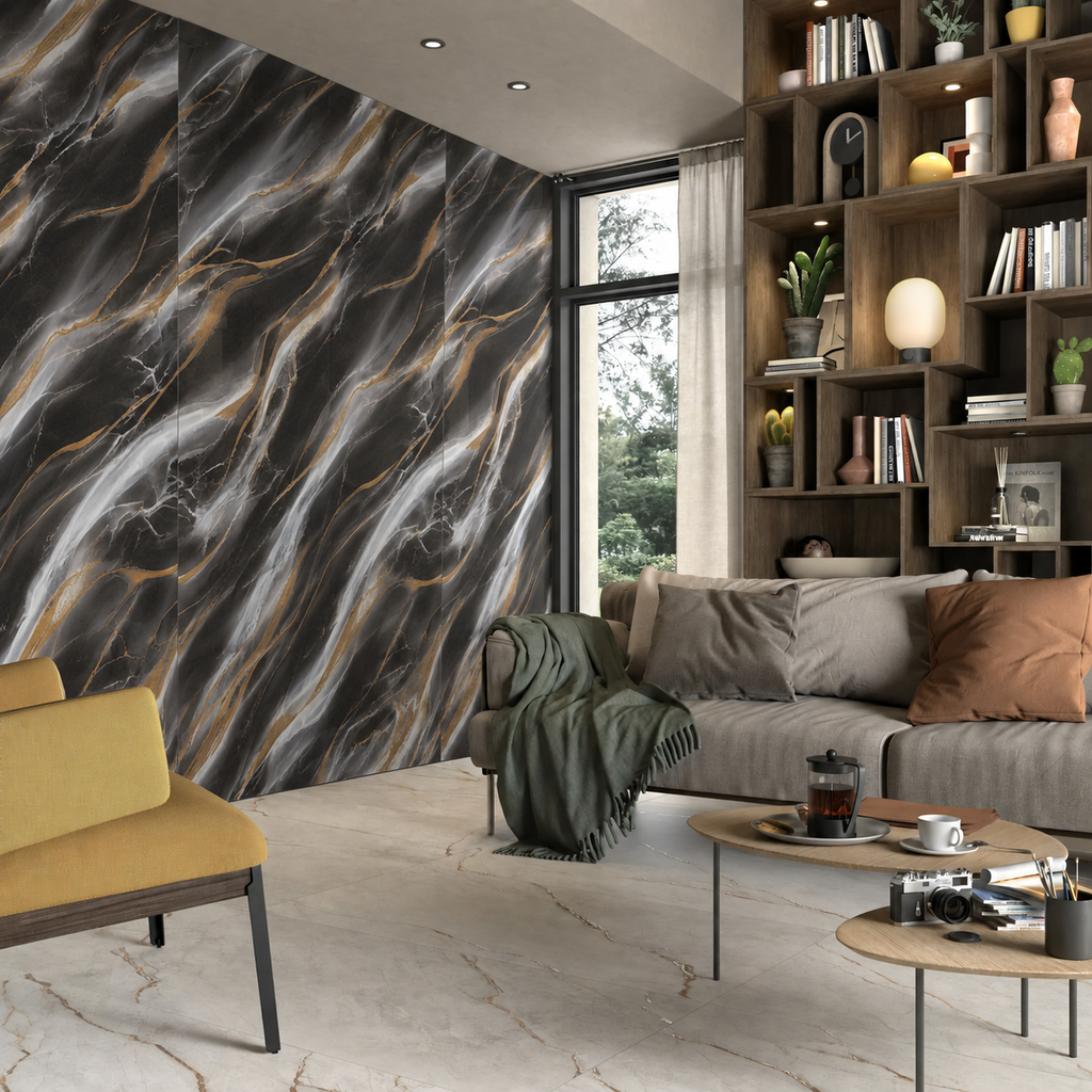 SPC Wall Panel Black Gold Marble (280cm x 97cm)