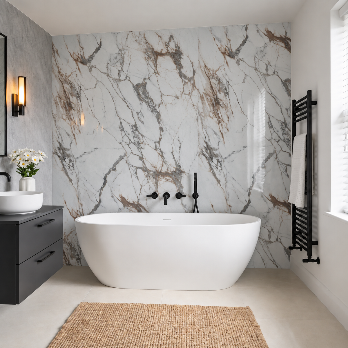 SPC Wall Panel White Brown Vein Marble (280cm x 97cm)