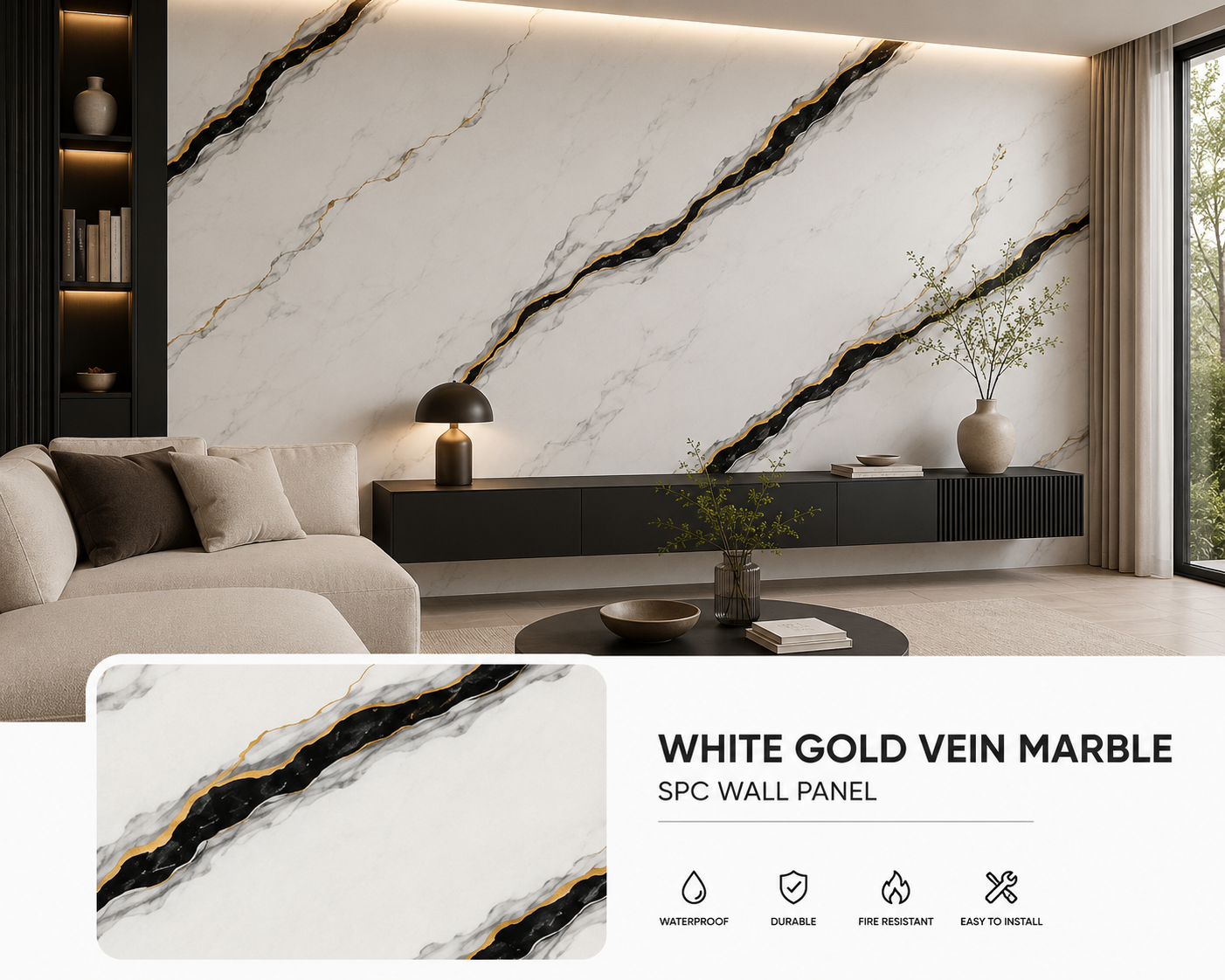 White Gold Vein SPC Wall Panel
