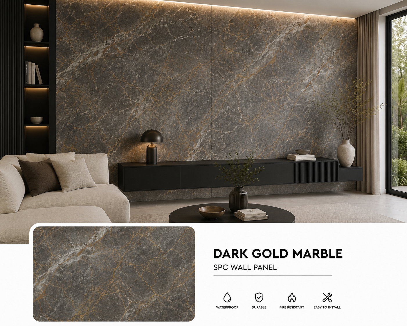 Dark Gold Marble SPC Wall Panel