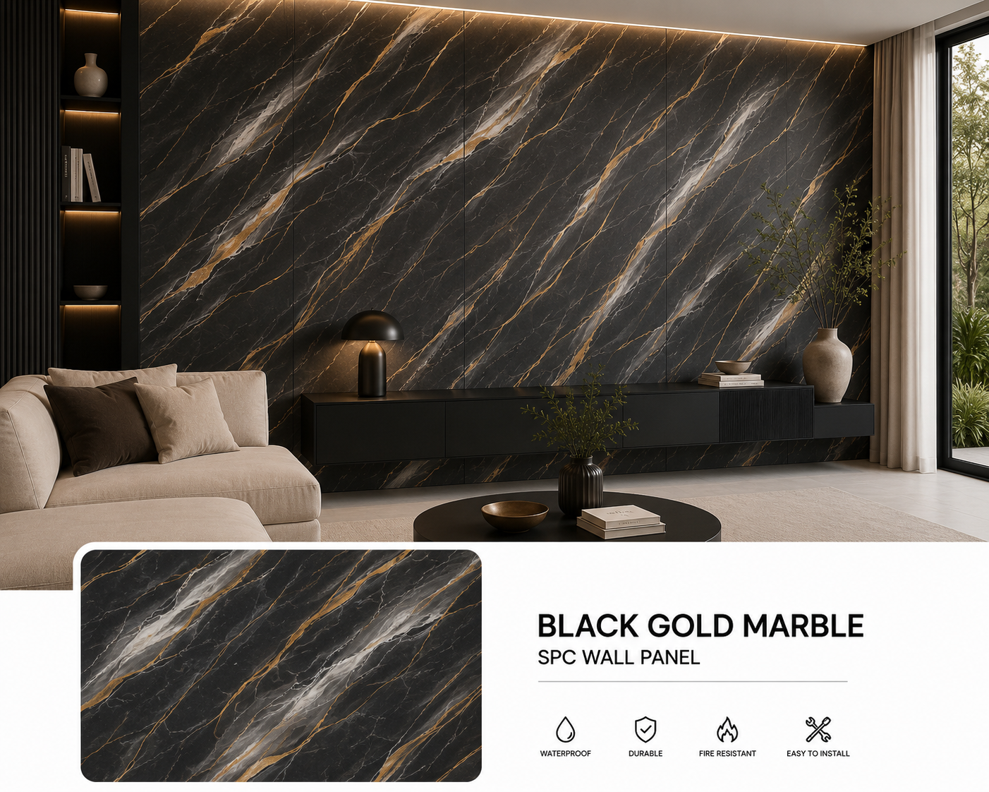 Black Gold Marble SPC Wall Panel