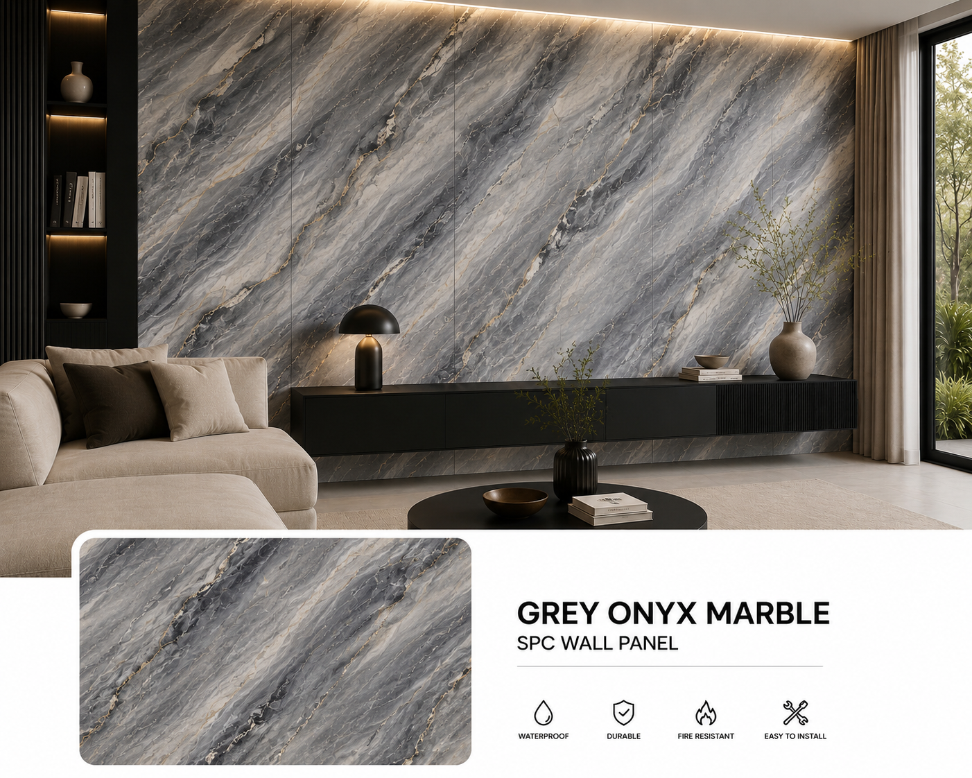 Grey Onyx Marble SPC Wall Panel