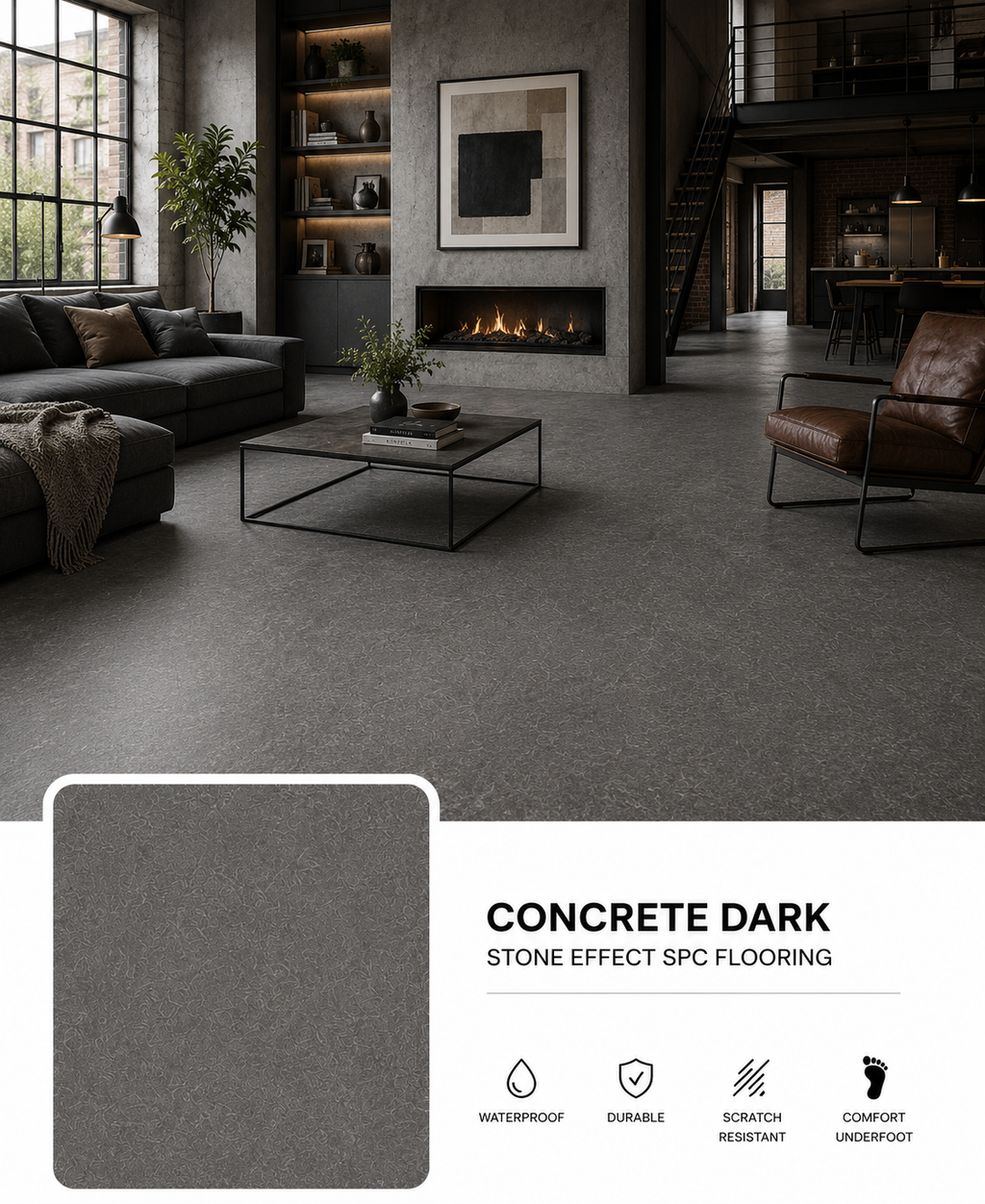 Concrete Dark Stone SPC Flooring