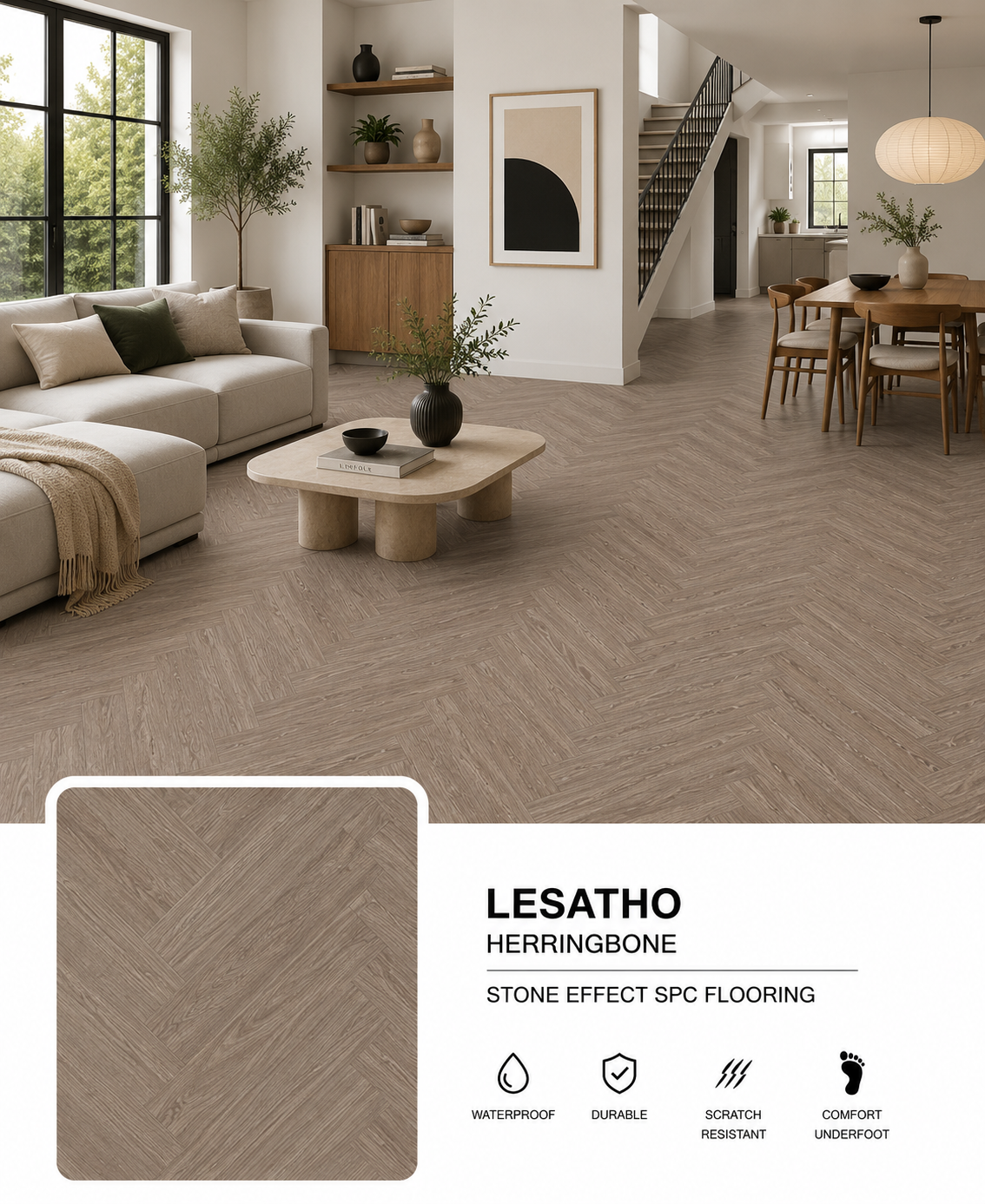 Lesatho Herringbone SPC Flooring