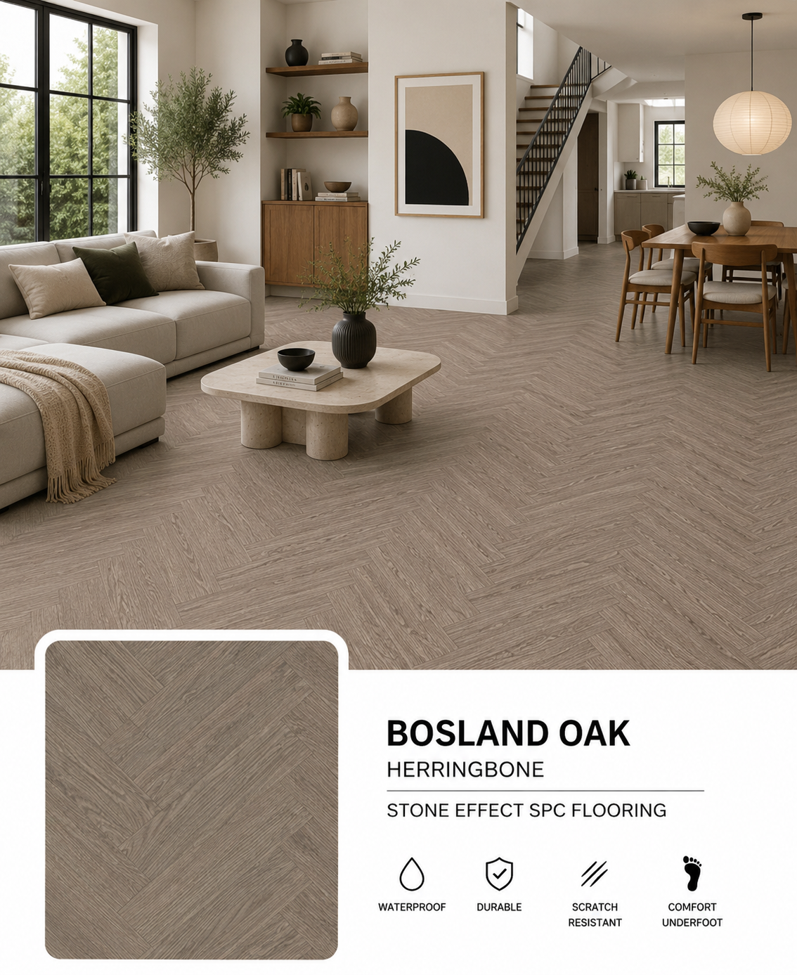 Bosland Oak Herringbone SPC Flooring