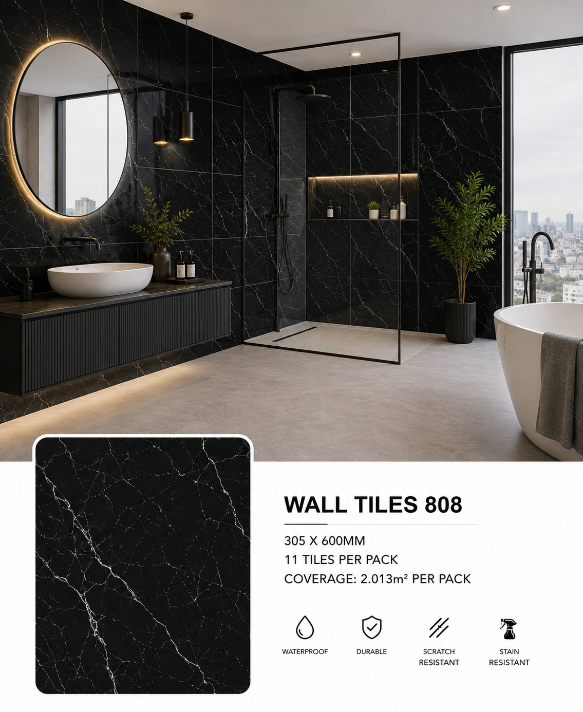 Wall Tiles 808 Black Marble
