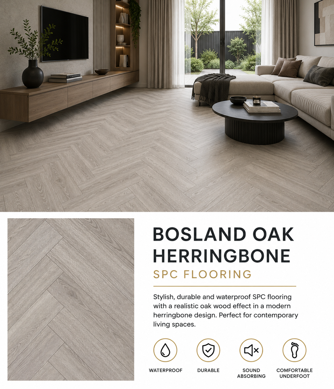50m² Pallet Deal – Bosland Oak Herringbone SPC Flooring