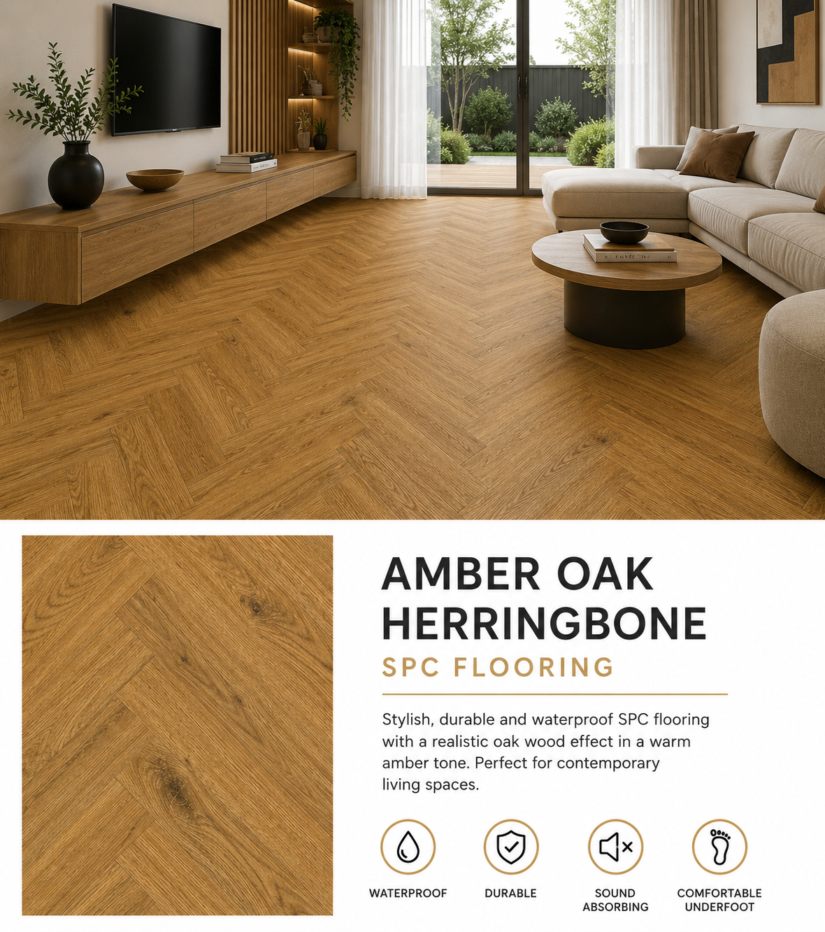 50m² Pallet Deal – Amber Oak Herringbone SPC Flooring