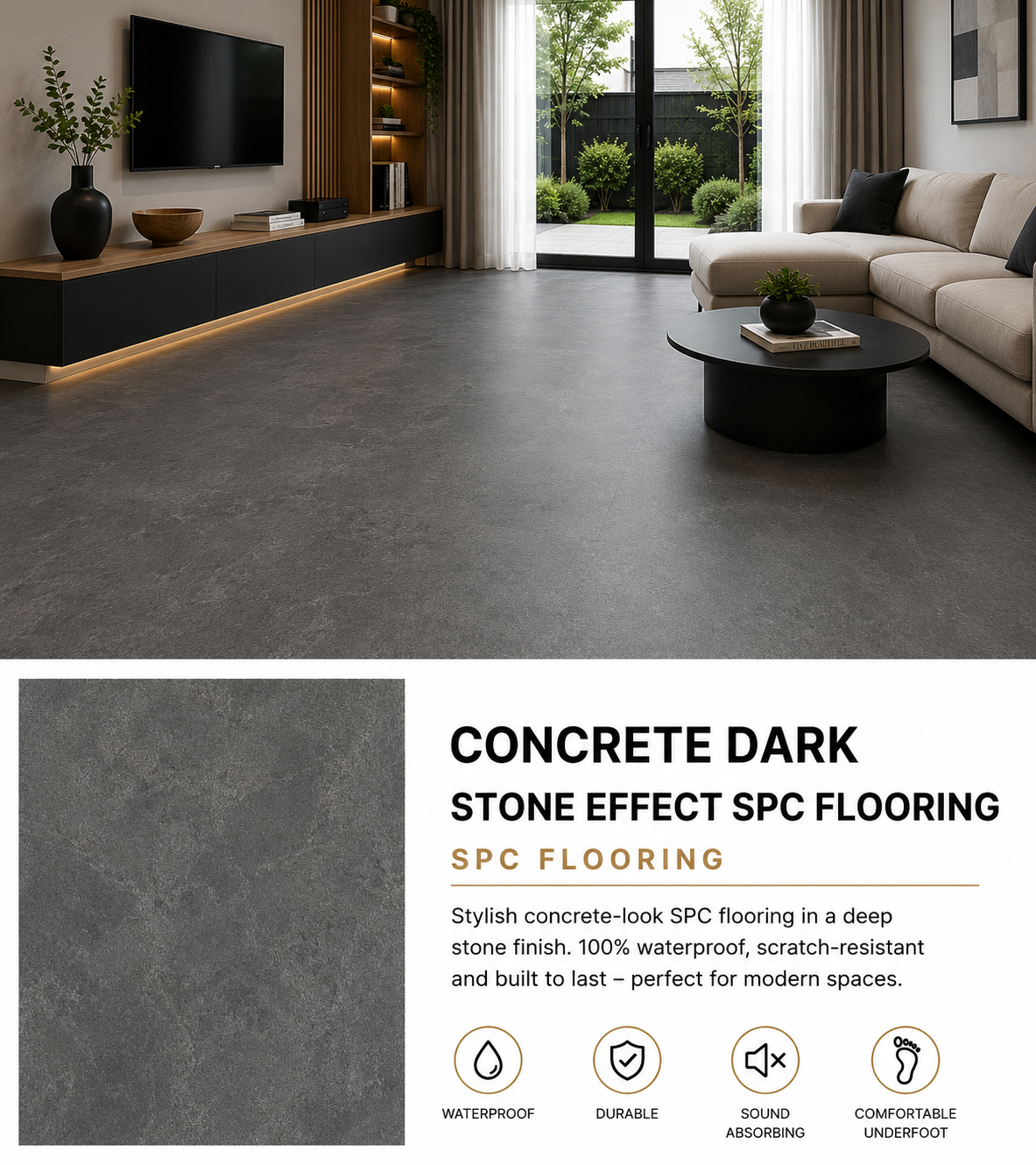 50m² Pallet Deal – Concrete Dark Stone SPC Flooring