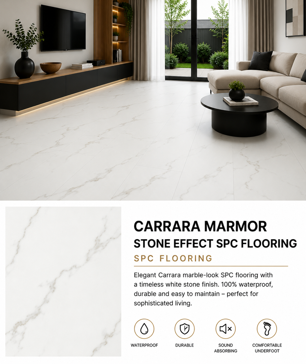 50m² Pallet Deal – Carrara Marmor Stone SPC Flooring
