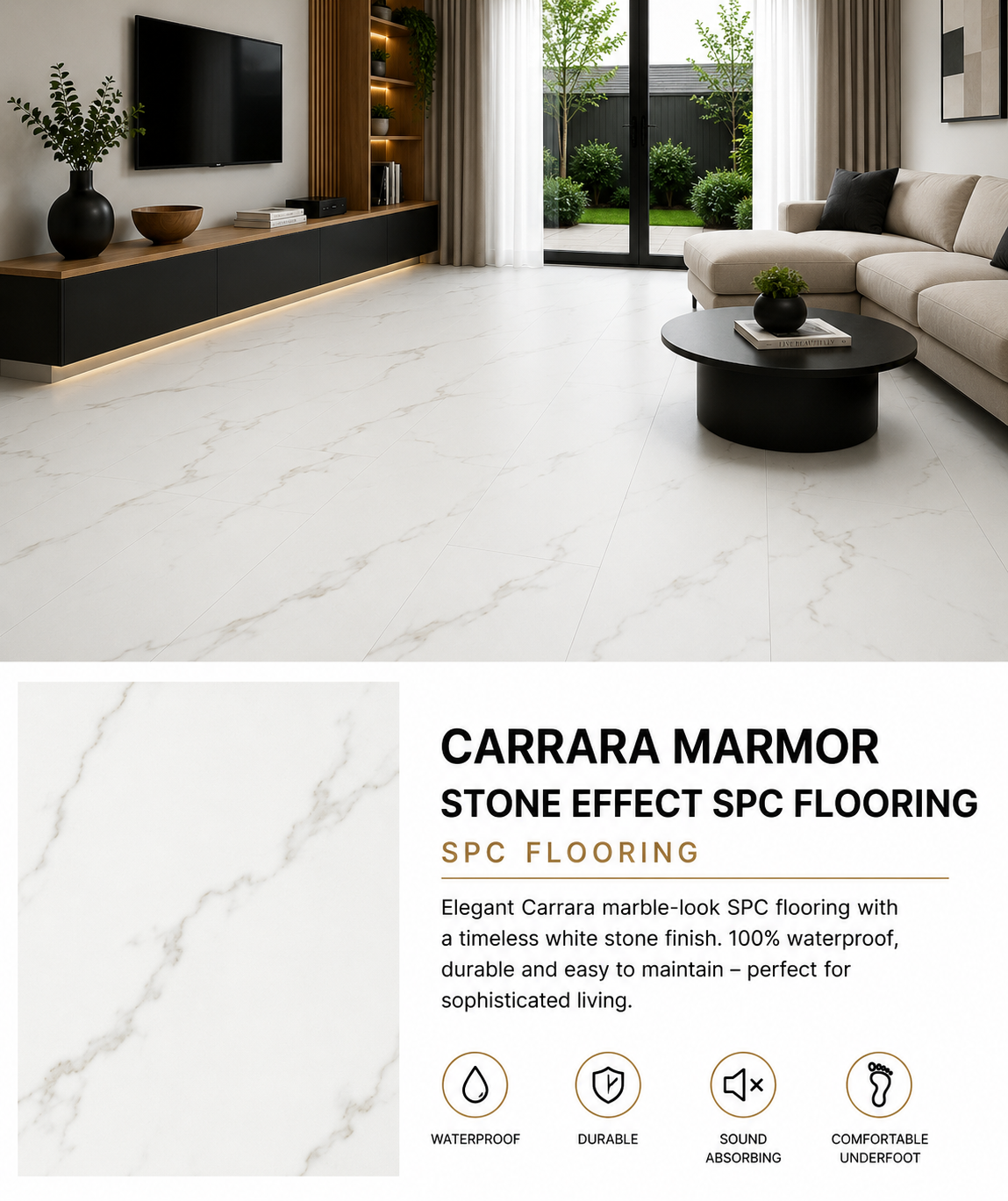 50m² Pallet Deal – Carrara Marmor Stone SPC Flooring