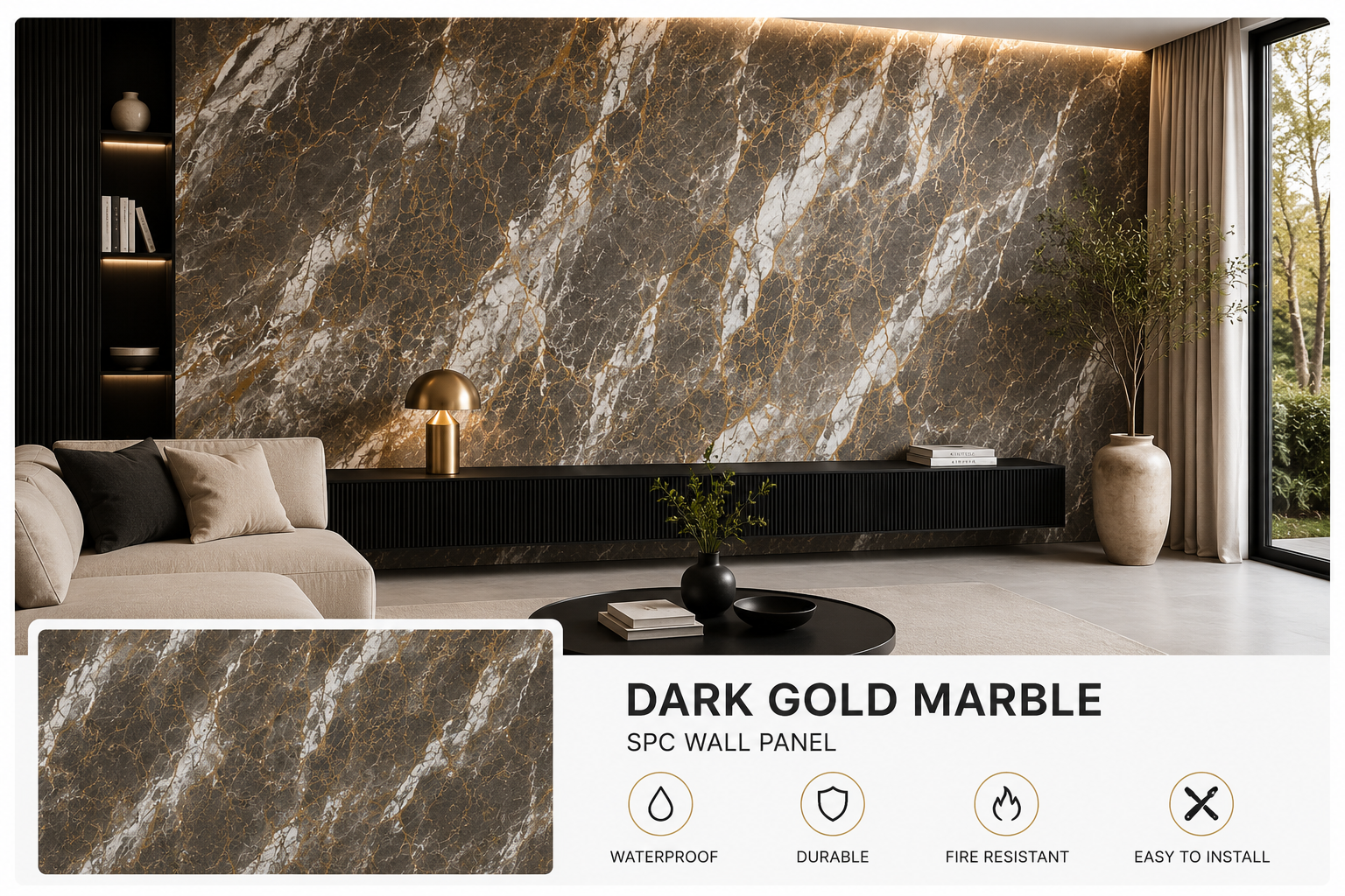 Dark Gold Marble SPC Wall Panel
