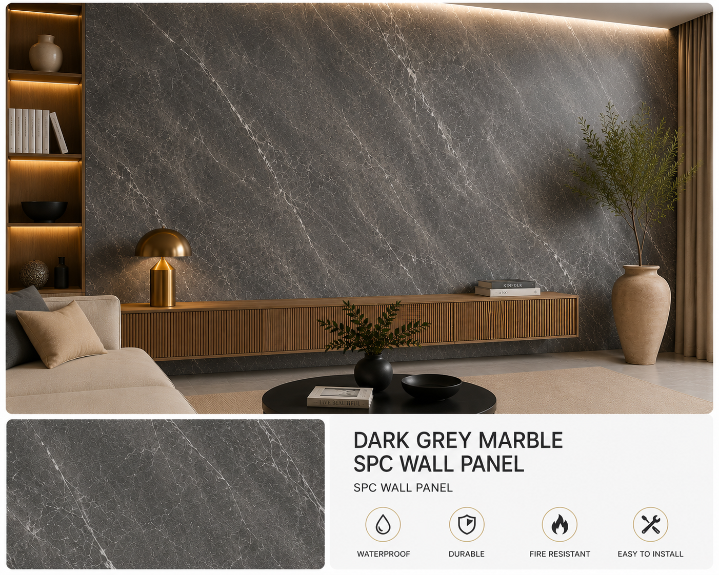 Dark Grey Marble SPC Wall Panel