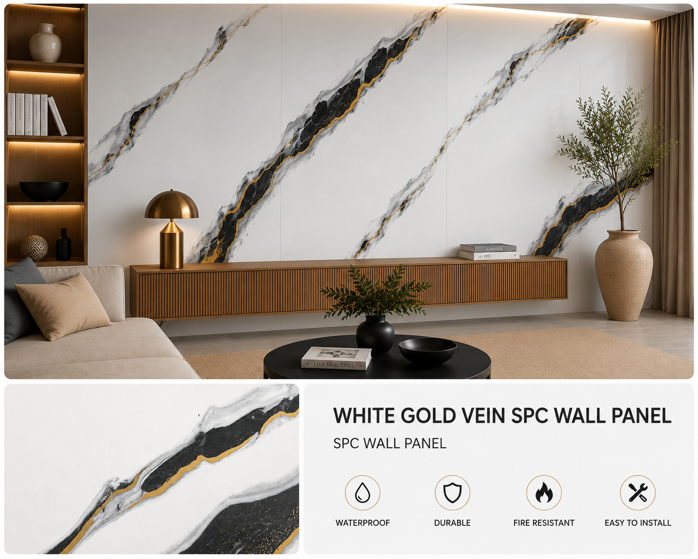 White Gold Vein SPC Wall Panel
